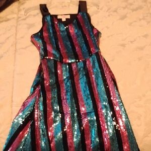 GB Girls Sequin Striped Dress - Pink, Blue, Black